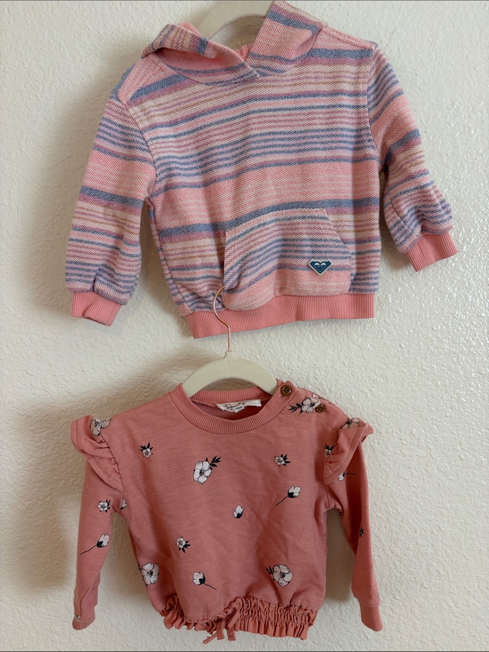 Roxy Girls' Pink Striped Hoodie & Dusty Rose Floral Pullover Set